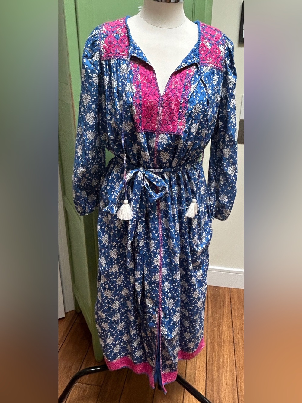 J. Crew embroidered belted midi dress
